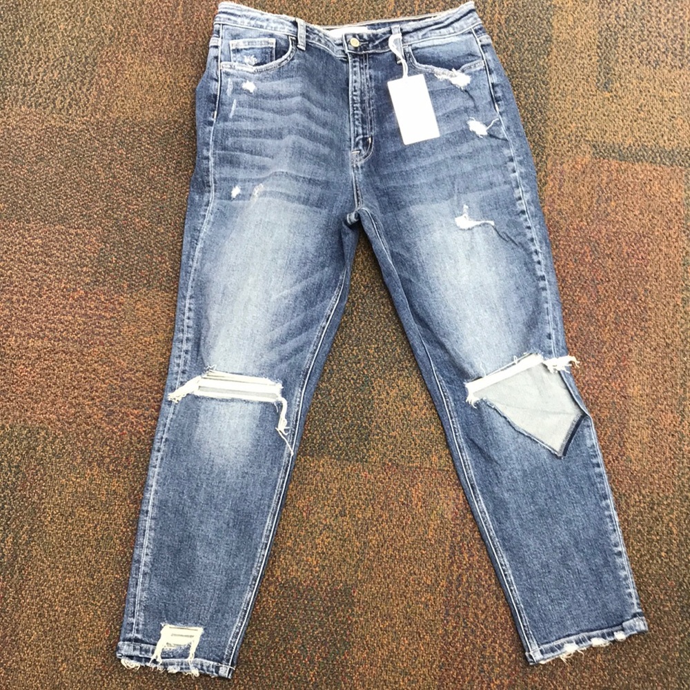 Flying Monkey Black Label Last Night - Distressed Stretch Mom/Boyfriend Jeans